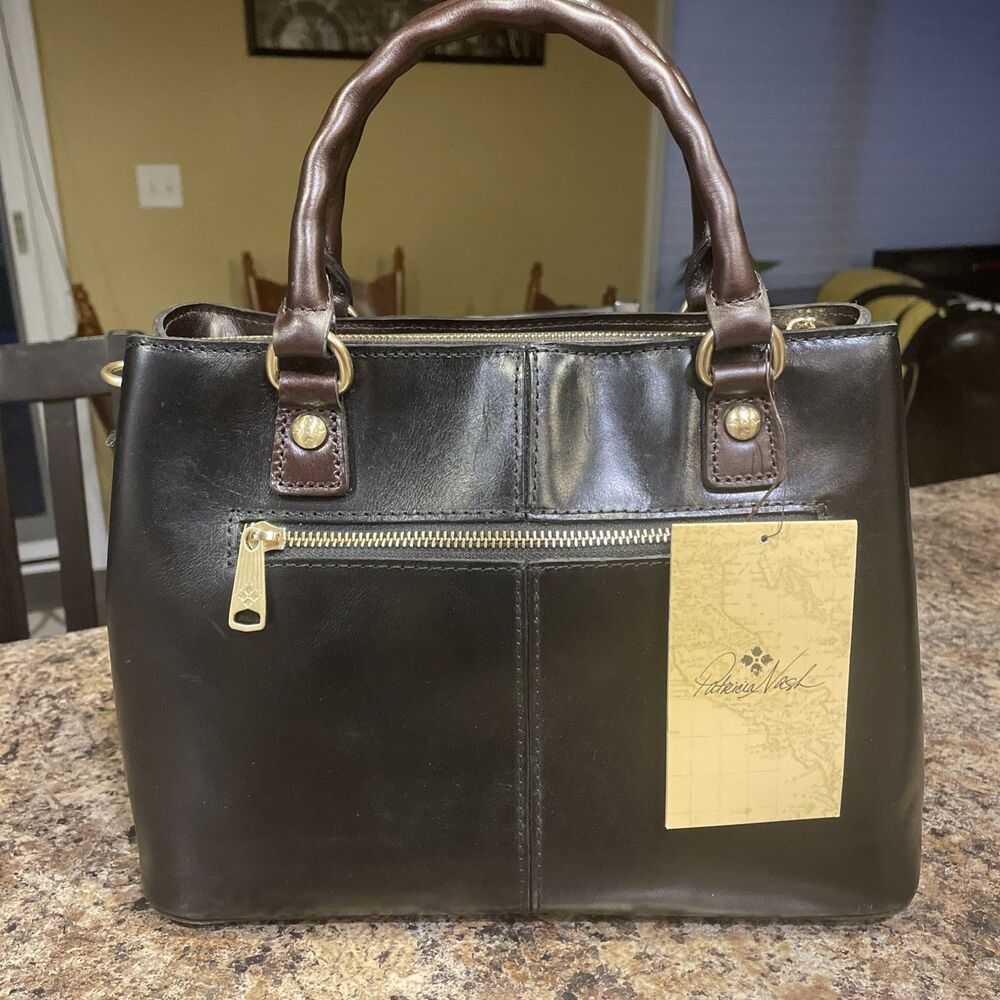 Patricia Nash Dorothy Satchel/Crossbody Leather - Black / Chocolate NWT P146606G